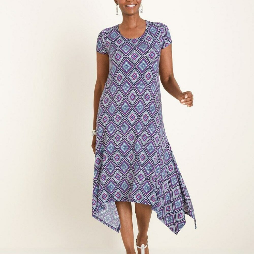 Chico's Diamond Print Dress Midi Stretch H11456 - Picture 2 of 11